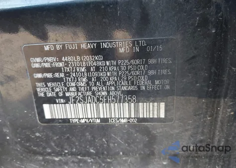 2015 Subaru Forester 2.5I Premium z USA, uszkodzony, nr VIN JF2SJADC5FH577358